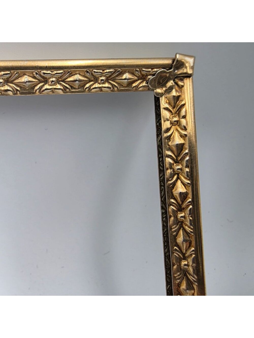 Embossed Brass Metal Picture Frame Vintage Applied Corners 3.25"x4"